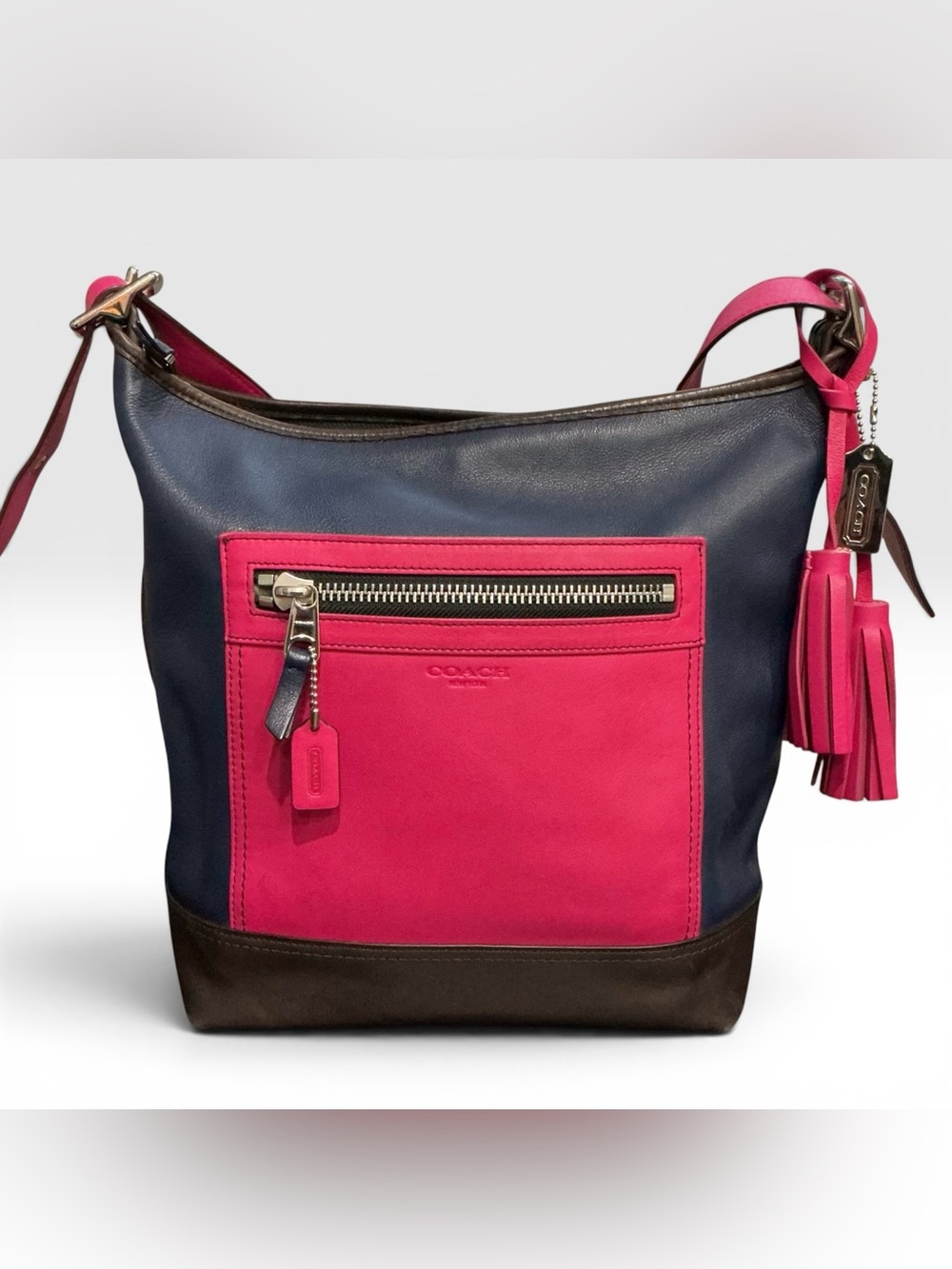 Coach Legacy Leather Duffle Crossbody Bag 19845 Navy Pink Colorblock Rare Strap